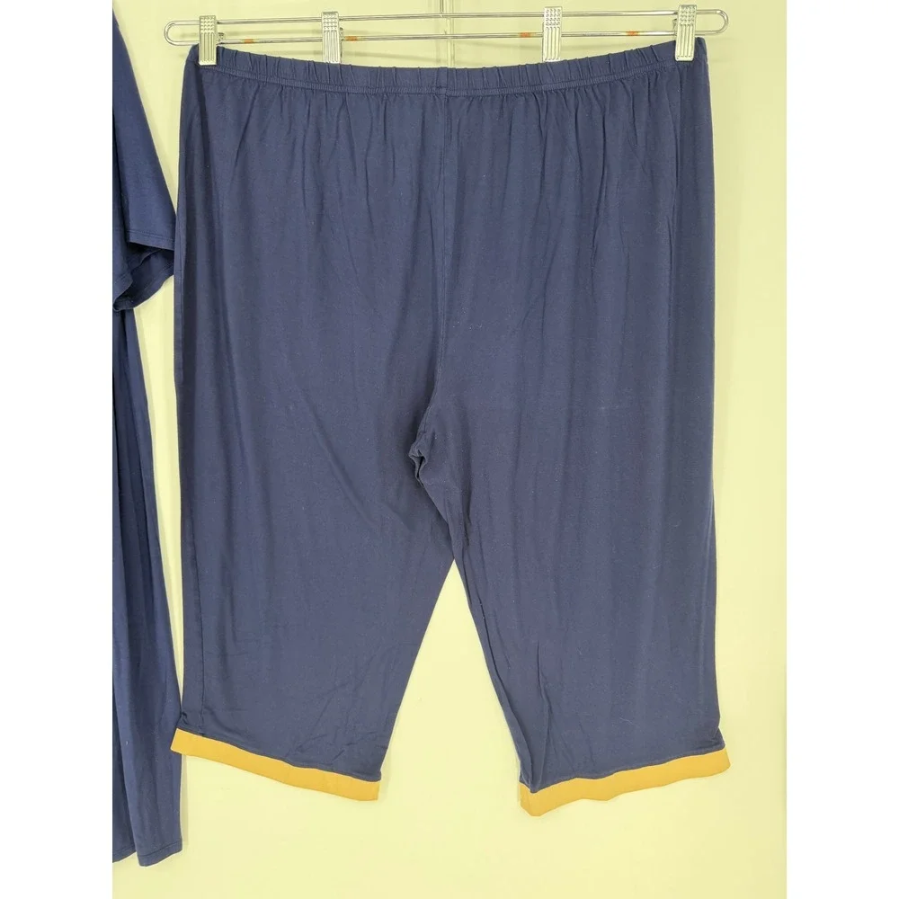Pajama Set Women 2X Navy Blue 3pc Soft Stretchy Loungewear Comfy Casual Minimal